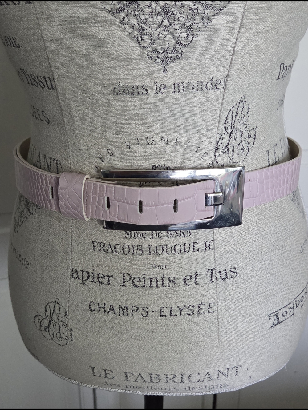 Express Pale Pink Croc-Embossed Leather Belt with Silver Buckle